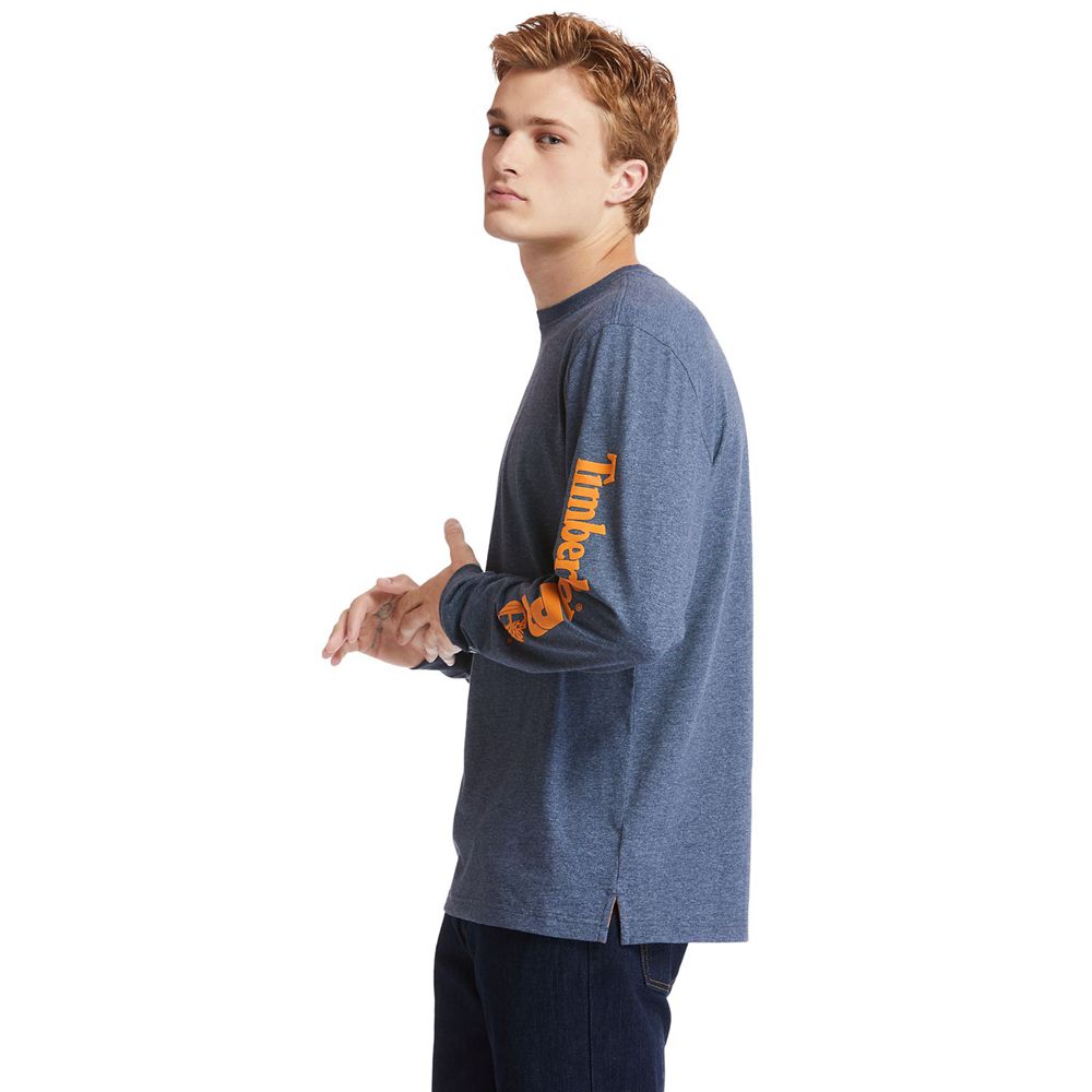 Timberland Μπλουζάκια Ανδρικα Σκουρο Μπλε - Pro® Big & Tall Base Plate Long-Sleeve Wicking - Greece